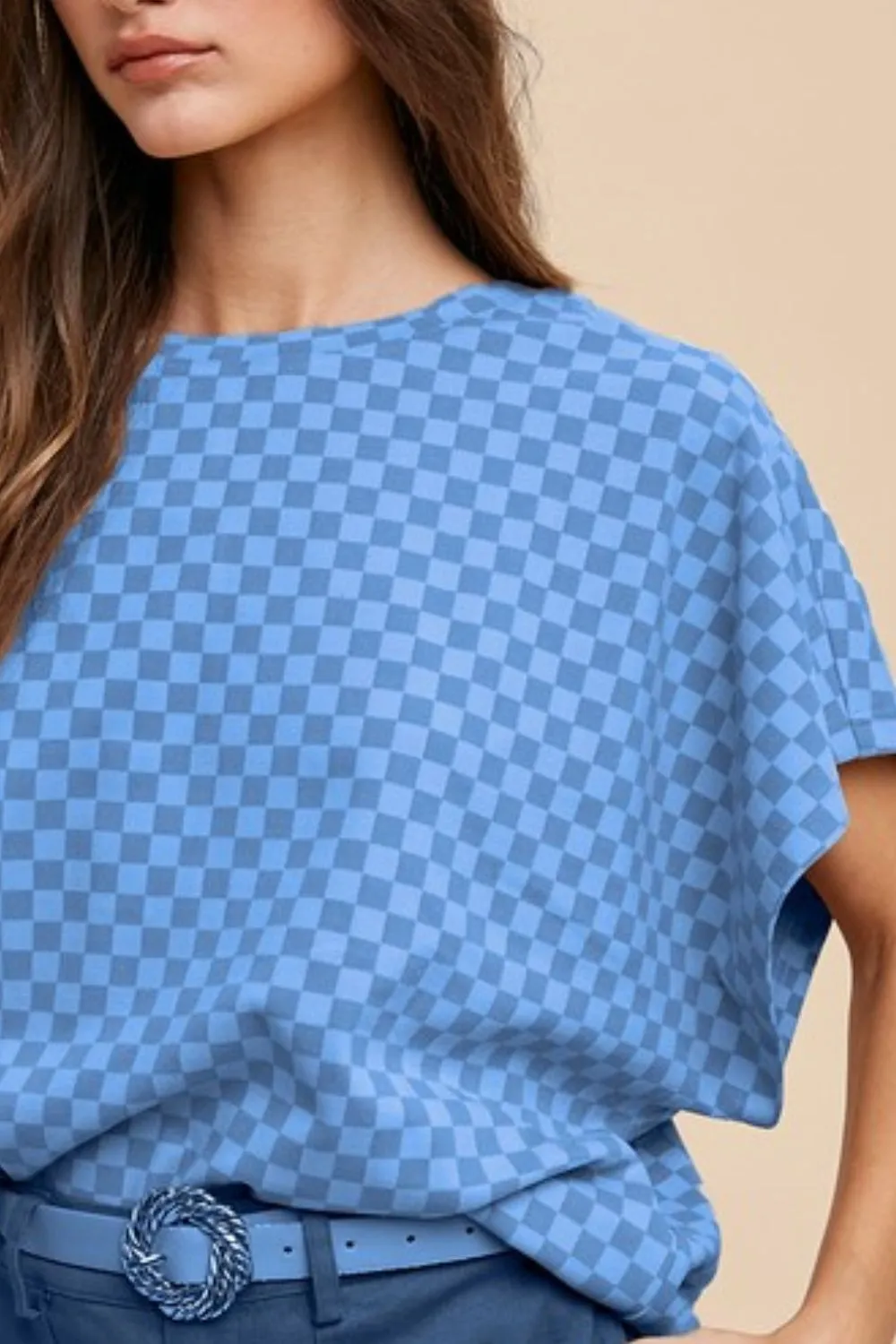 Checkered Round Neck Short Sleeve T-Shirt, image 3