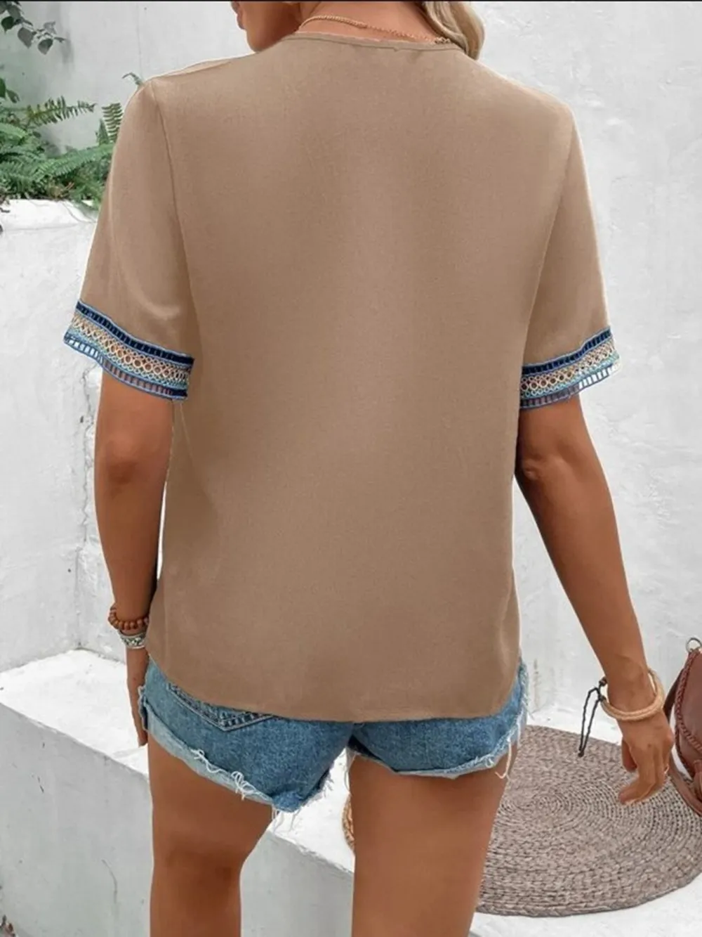Full Size V-Neck Short Sleeve Blouse, image 19