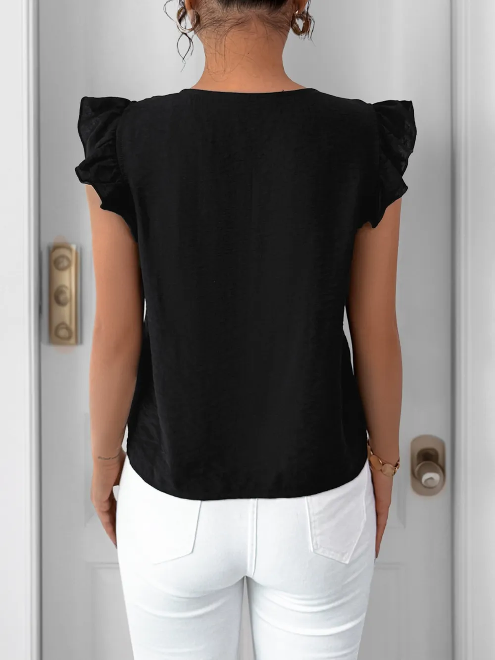 V-Neck Cap Sleeve Shirt, image 7