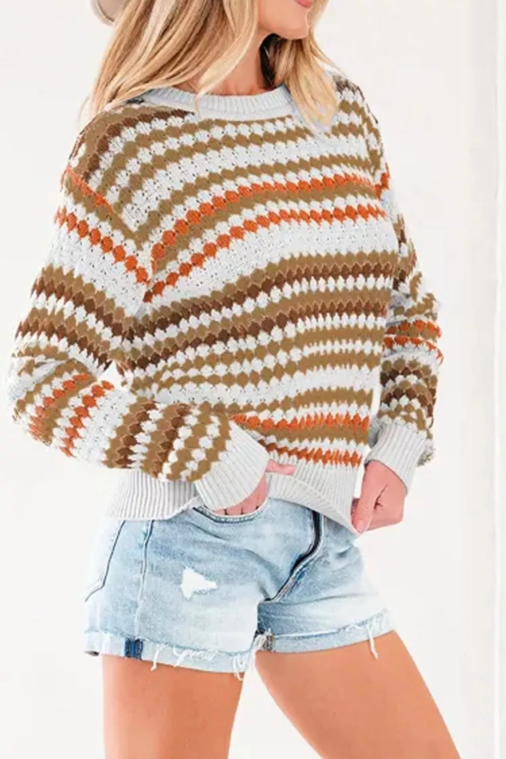Striped Geometric Pattern Sweater, image 3