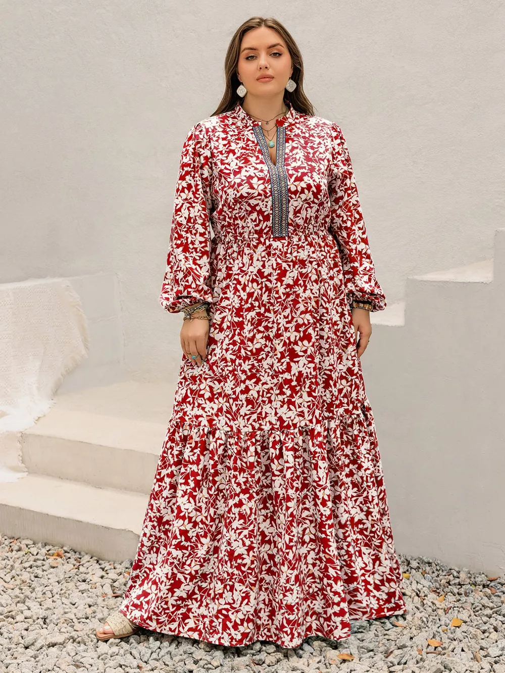 Plus Size Floral Print Long Sleeve Maxi Dress, image 7