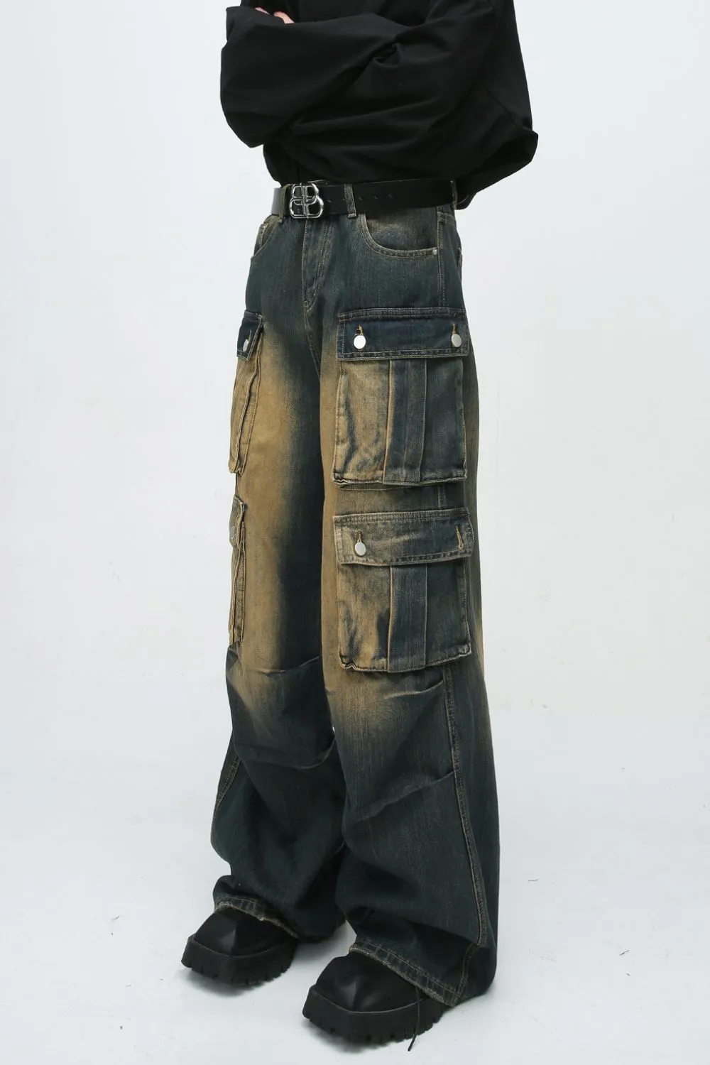 High Waist Jeans with Cargo Pockets, image 3