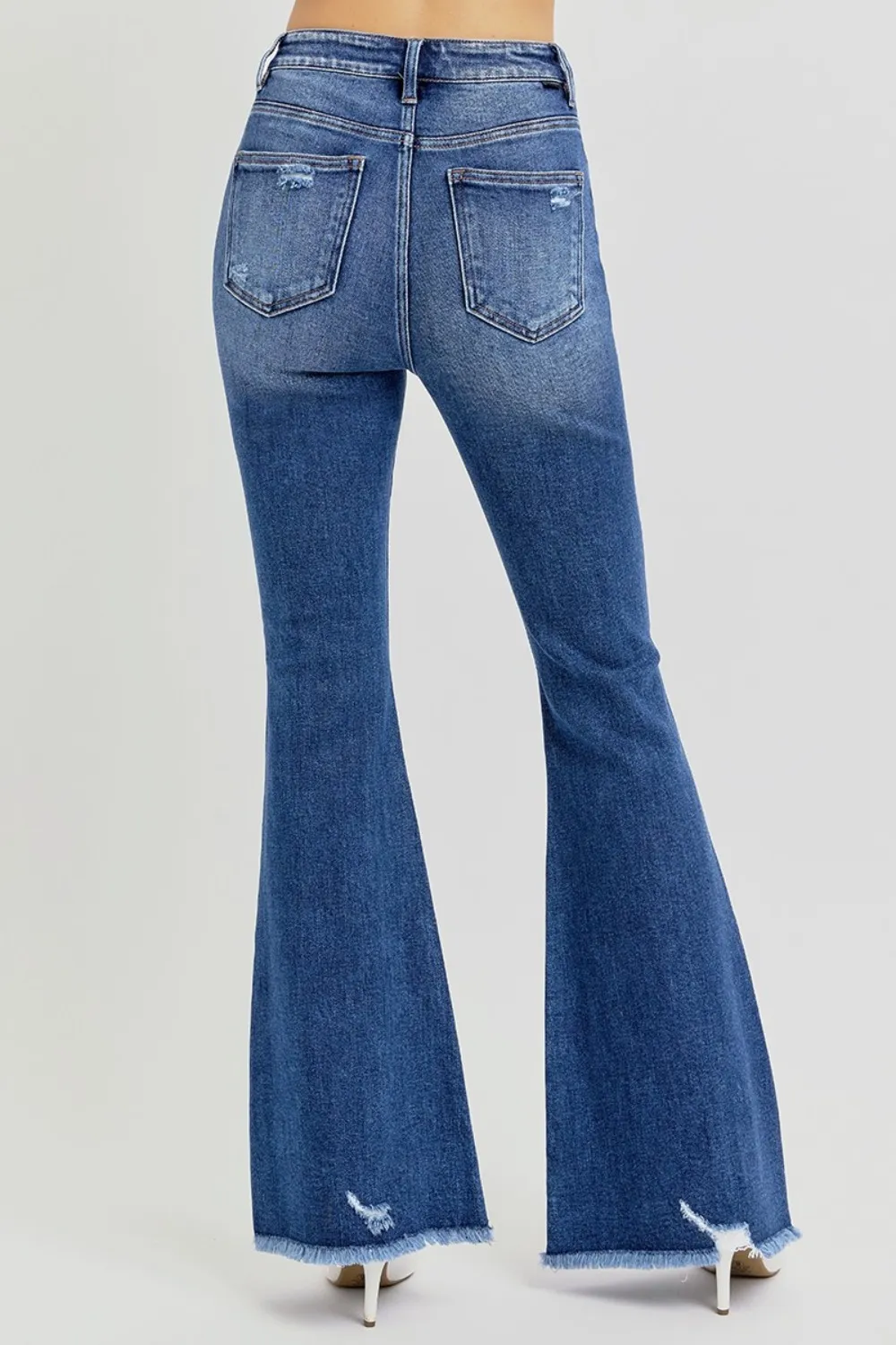Full Size High Rise Distressed Raw Hem Flare Jeans, image 5