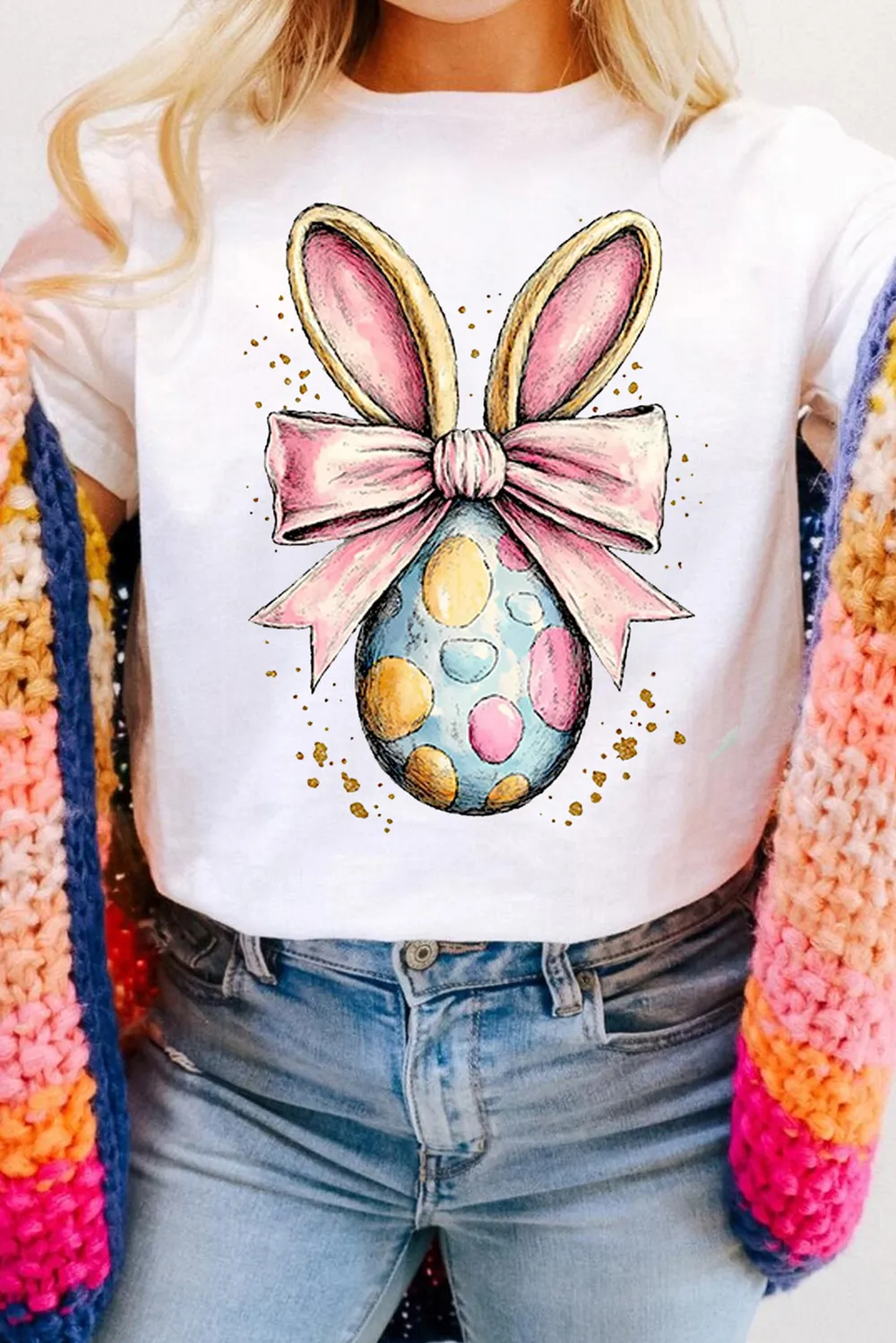 Easter Egg Bow Bunny Ear Graphic T-Shirt, image 6