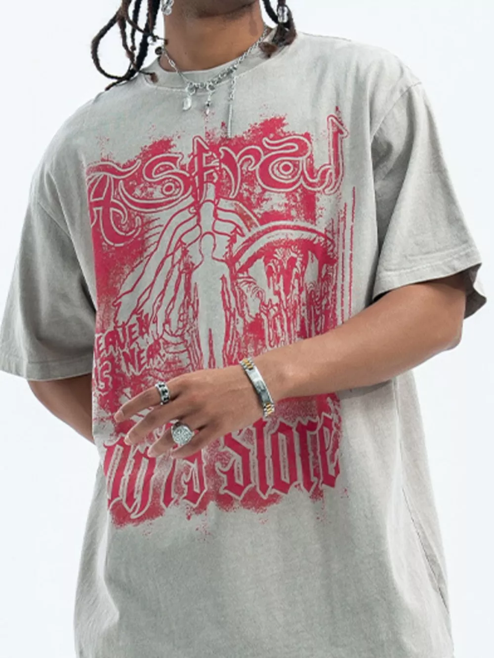 Men's Graphic Round Neck Oversized T-Shirt, image 3