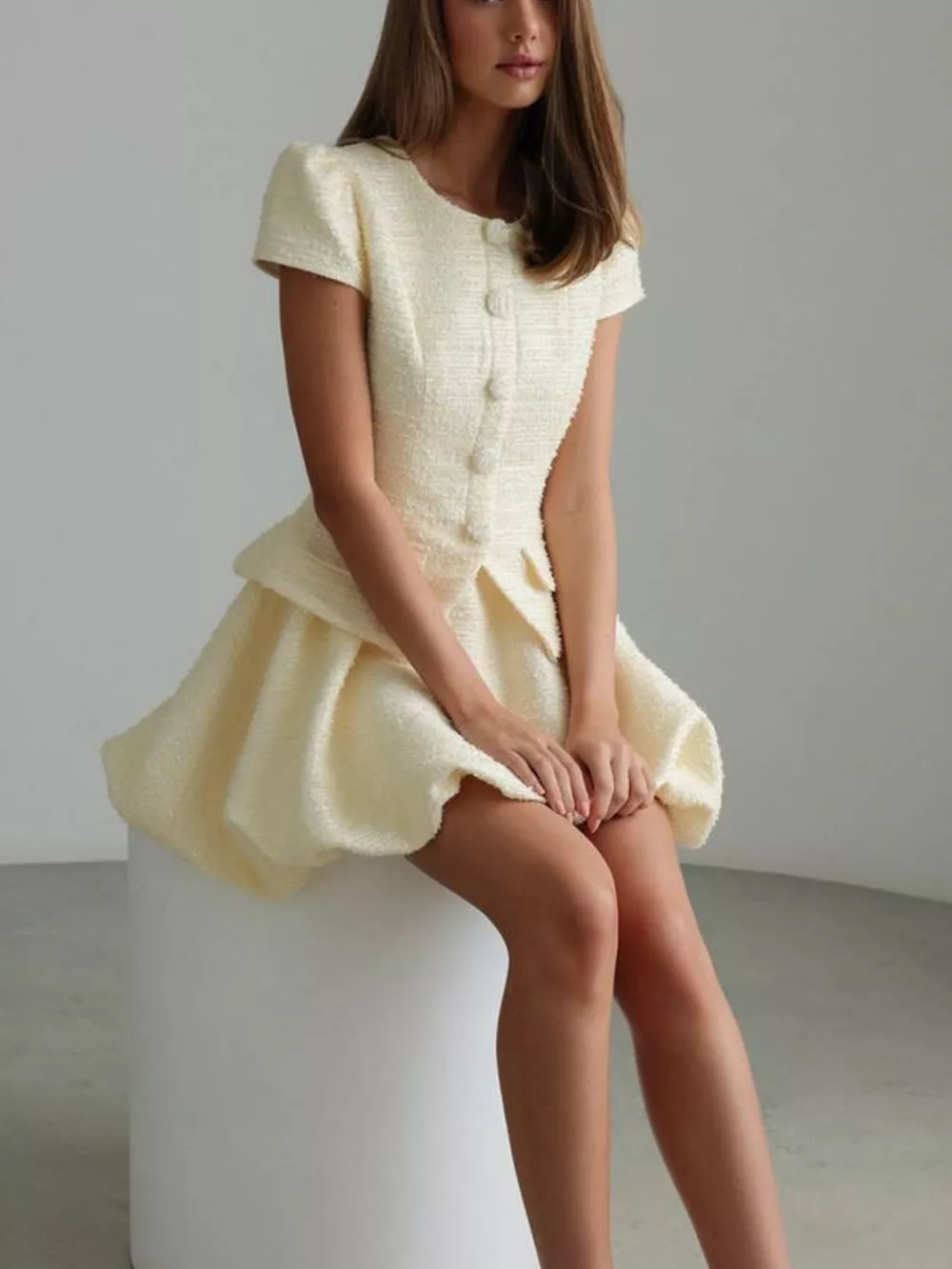 Button Up Short Sleeve Top and Bubble Hem Skirt Set, image 5