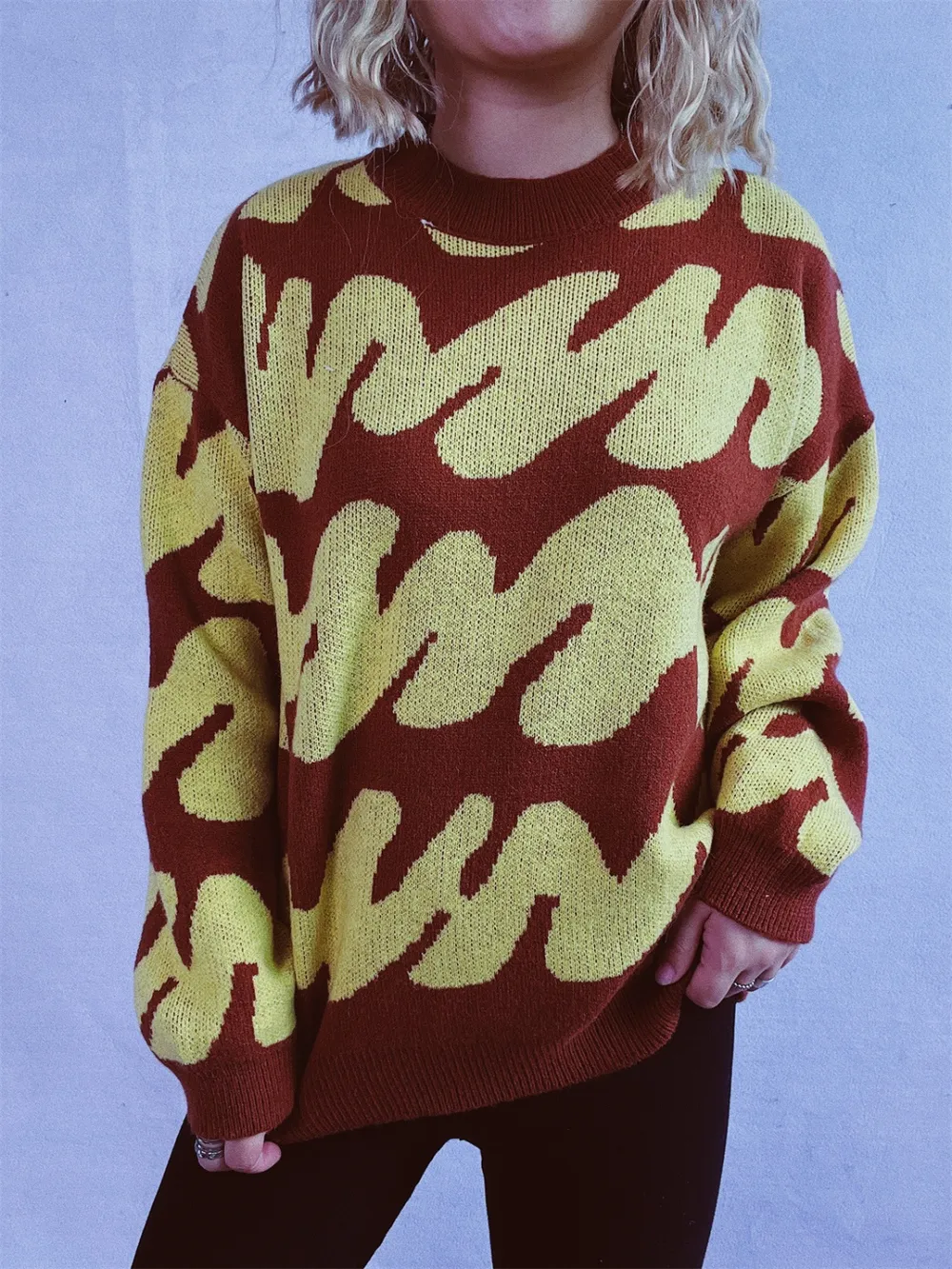 Contrast Round Neck Long Sleeve Sweater, image 10