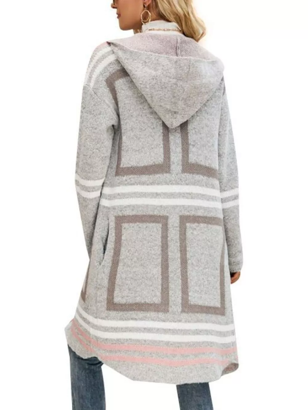 Striped Hooded Longline Cardigan, image 4