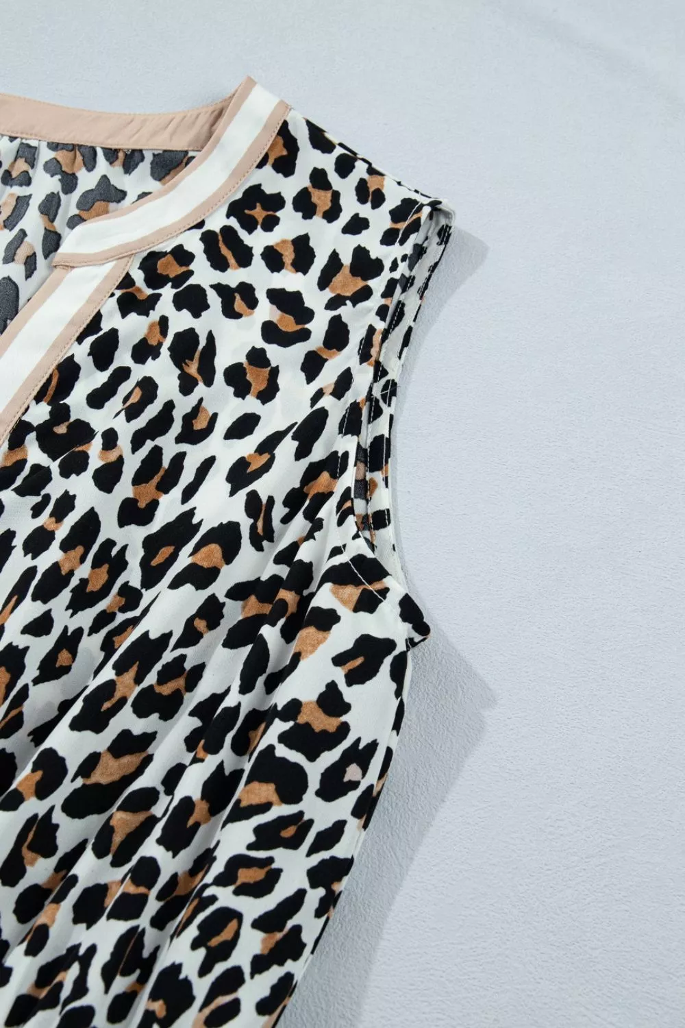 Leopard Print Colorblock Trim Sleeveless Midi Dress, image 5
