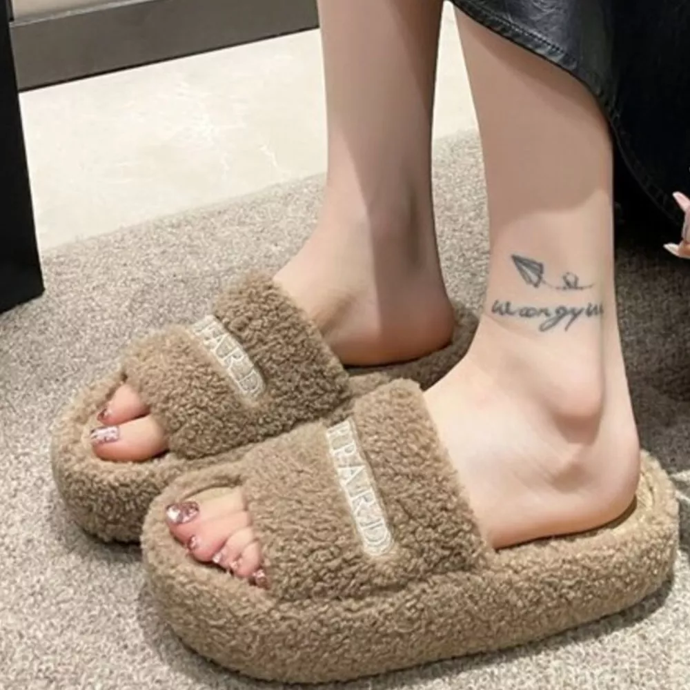 Fuzzy Plush Open Toe Slippers, image 6