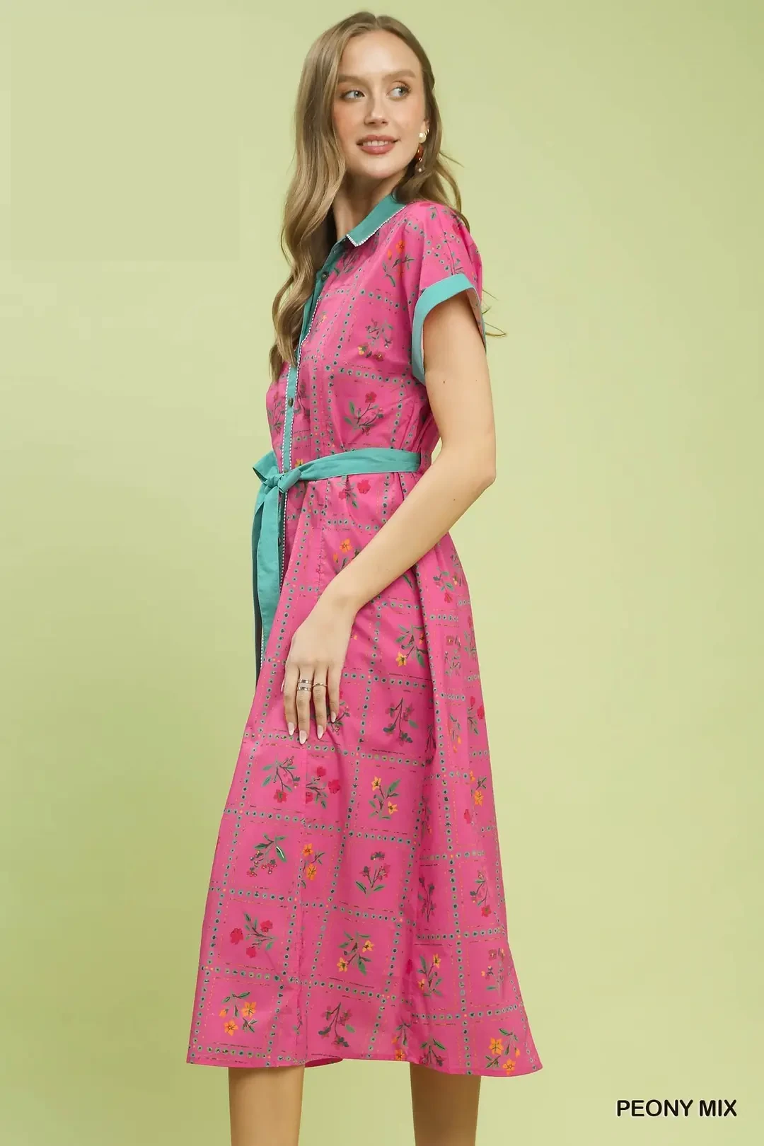 Mix Floral Button-Front Midi Dress, image 2