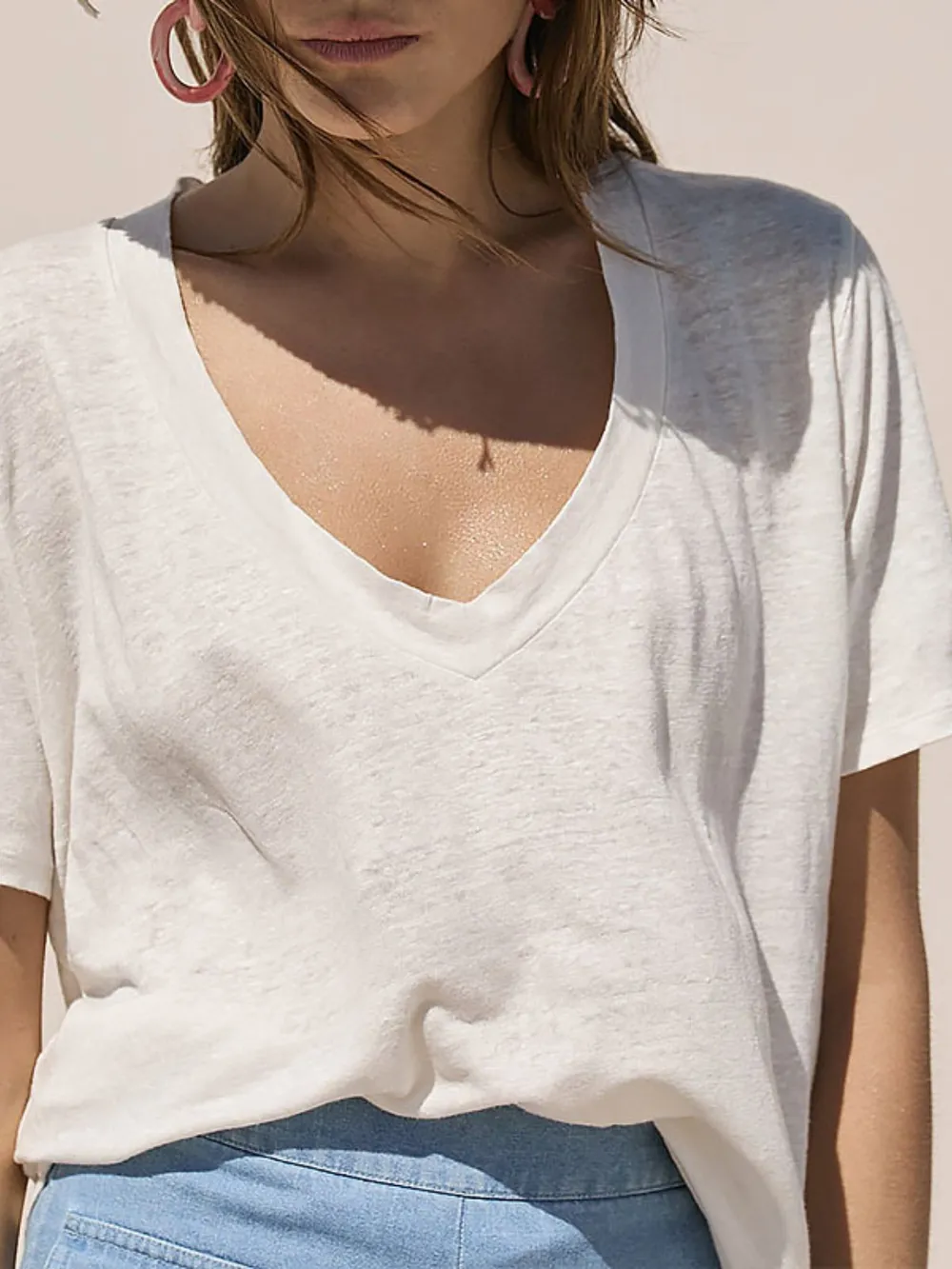 Solid V-Neck Short Sleeve T-Shirt, image 2