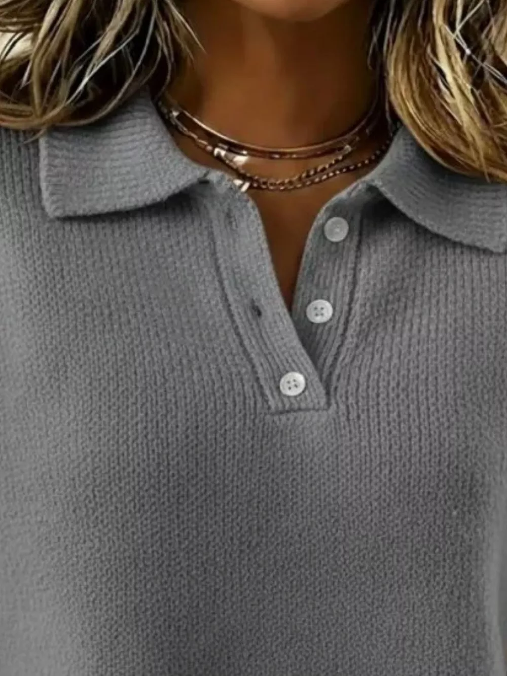 Full Size Button Detail Drop Shoulder Sweater Plus Size, image 14