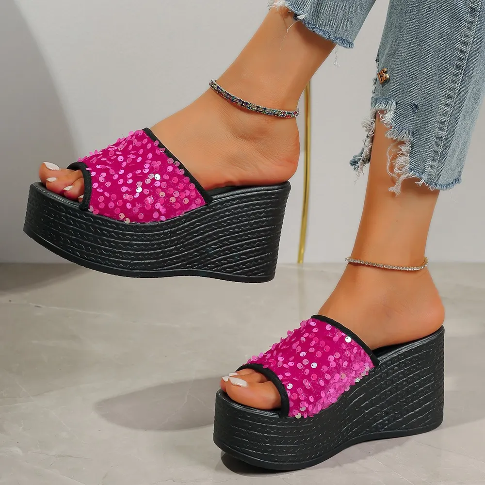 Rhinestone Peep Toe Wedge Sandals, image 6