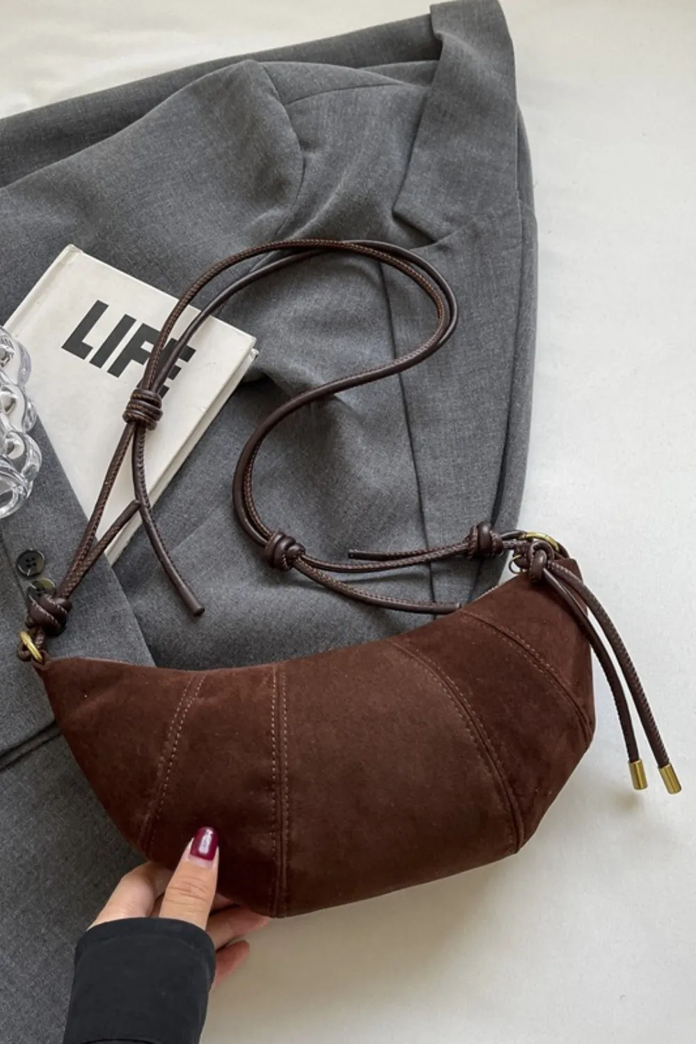 PU Leather Strap Suede Shoulder Bag, image 17