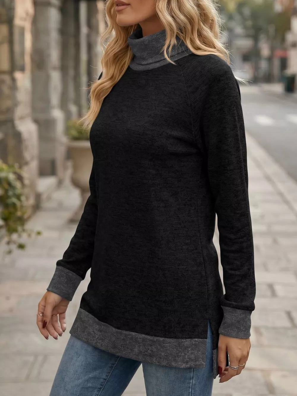 Turtleneck Raglan Sleeve T-Shirt, image 6