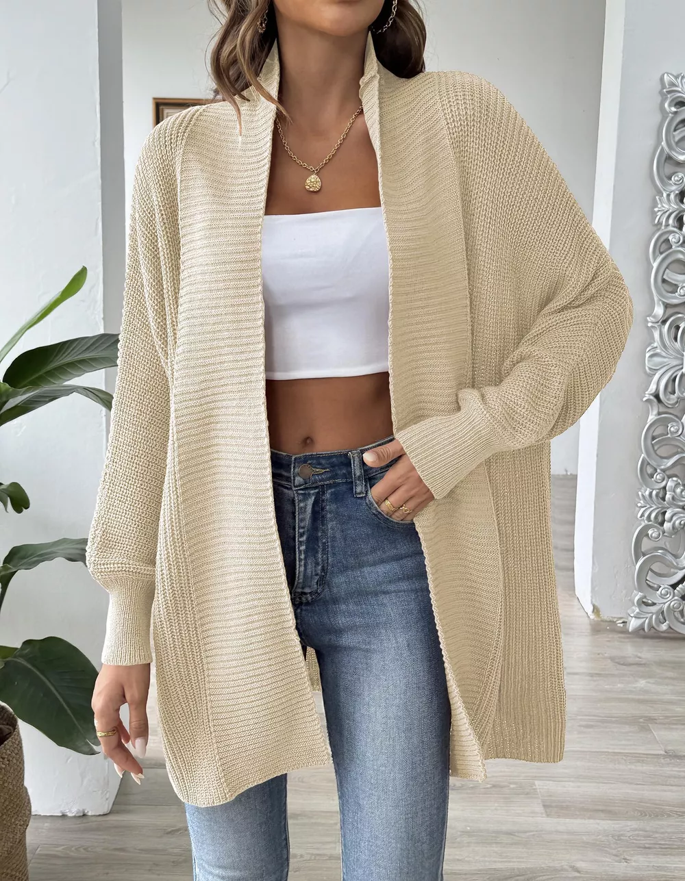 Open Front Ribbed Knit Cardigan, image 19