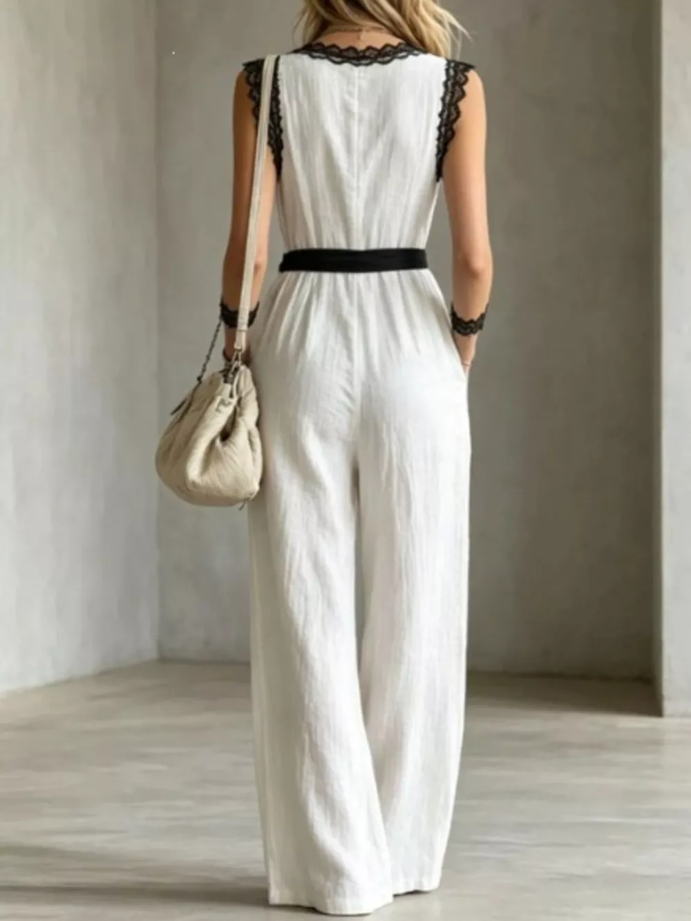 Lace Trim Sleeveless Wide Leg Jumpsuit, image 5