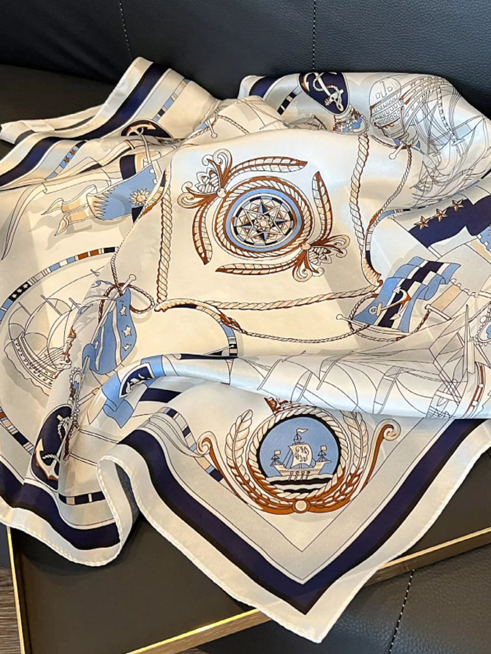 Nautical Print Silk Square Scarf, image 4