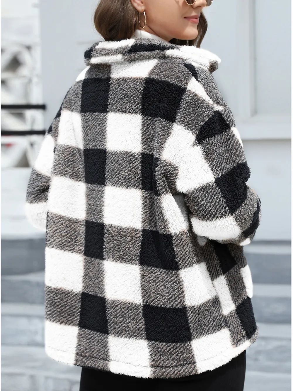 Button Up Drop Shoulder Fuzzy Jacket, image 17
