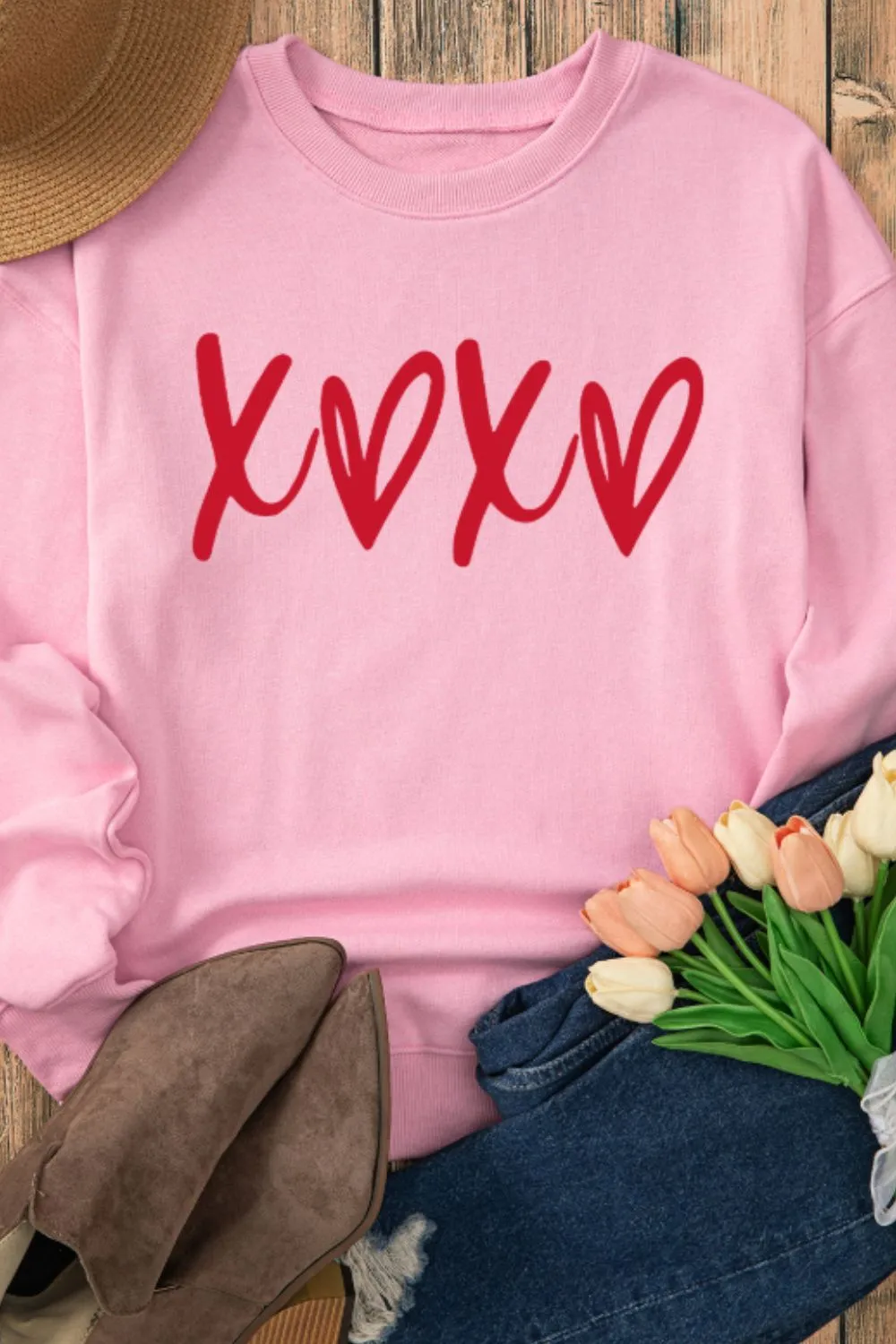 Valentine’s Day XOXO Round Neck Drop Shoulder Sweatshirt, image 4