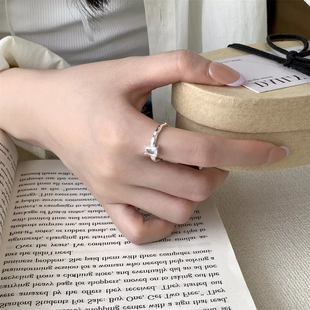 925 Sterling Silver Zircon Geometric Ring, image 2