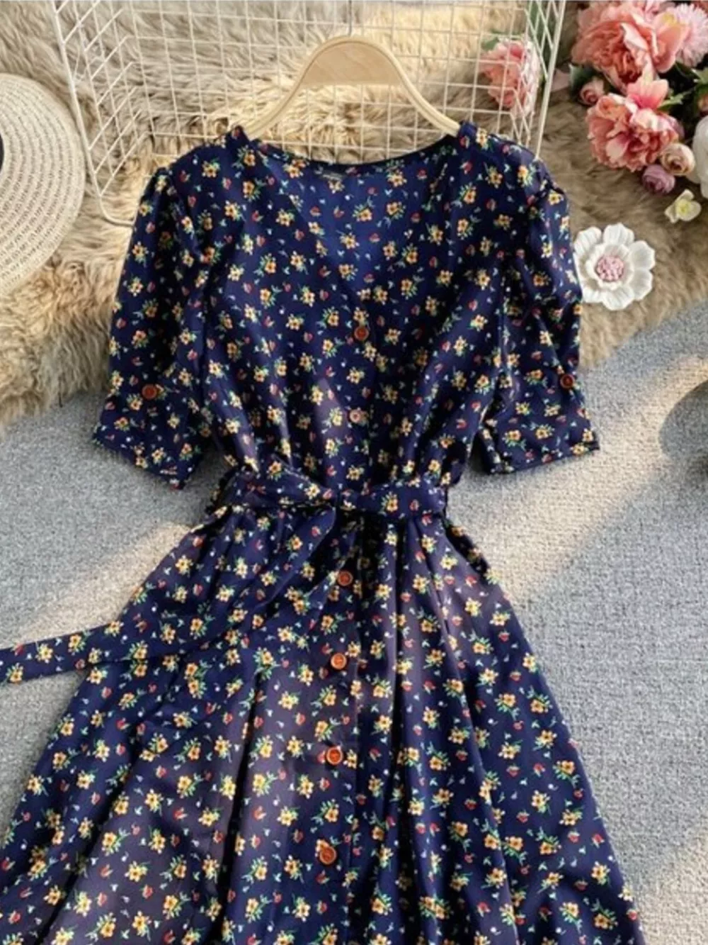 Floral Print V-Neck Midi Dress, image 7