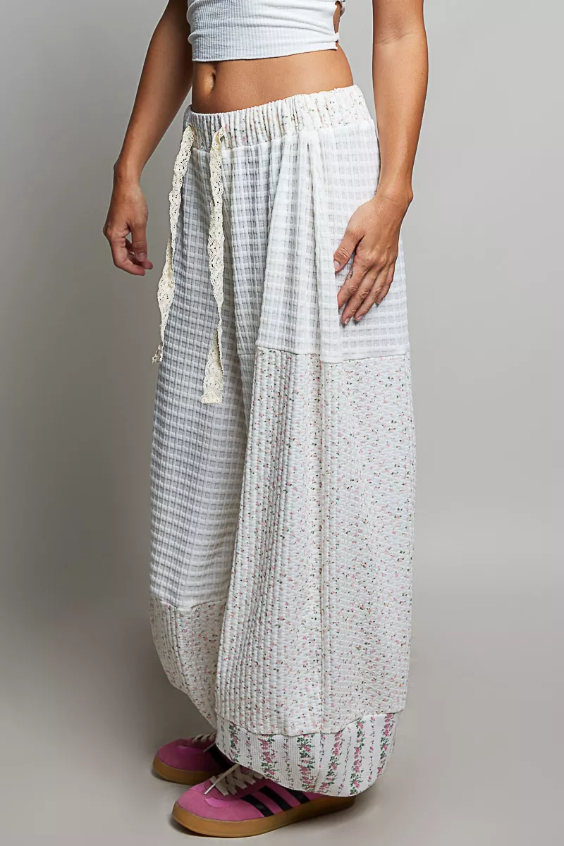Patchwork Mixed Knit Wide Leg Pants, image 2