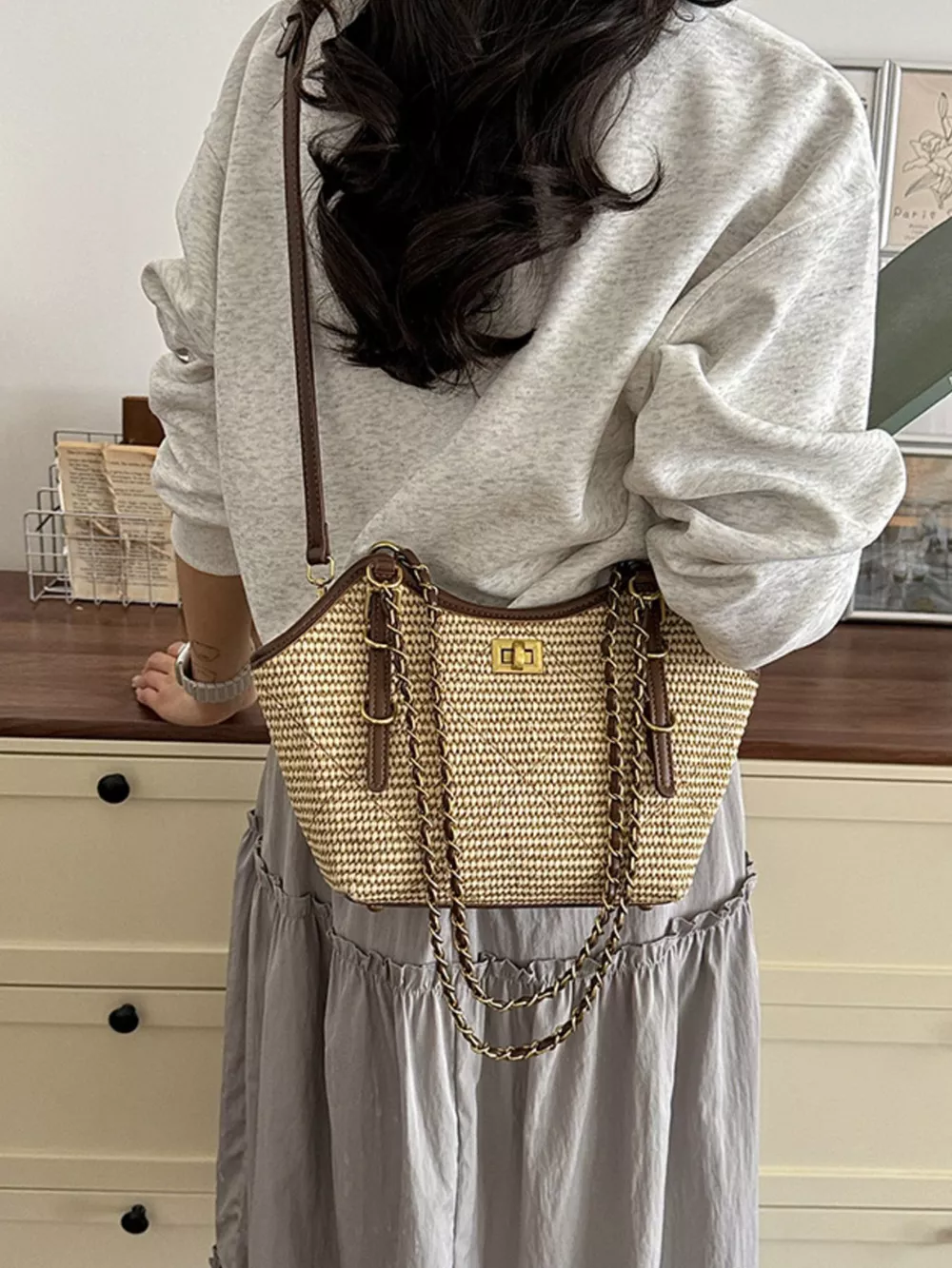Vintage Woven Straw Crossbody Bag, image 6