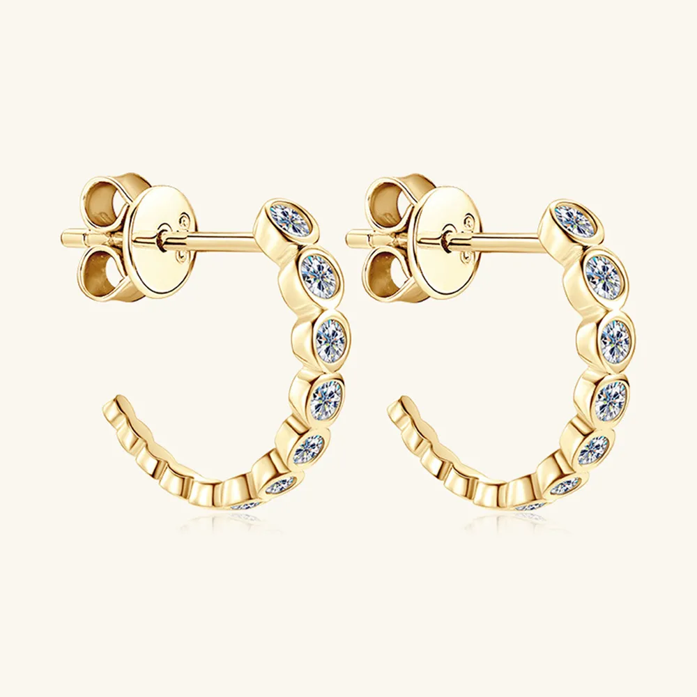 Inlaid Moissanite 925 Sterling Silver C-Hoop Earrings, image 7