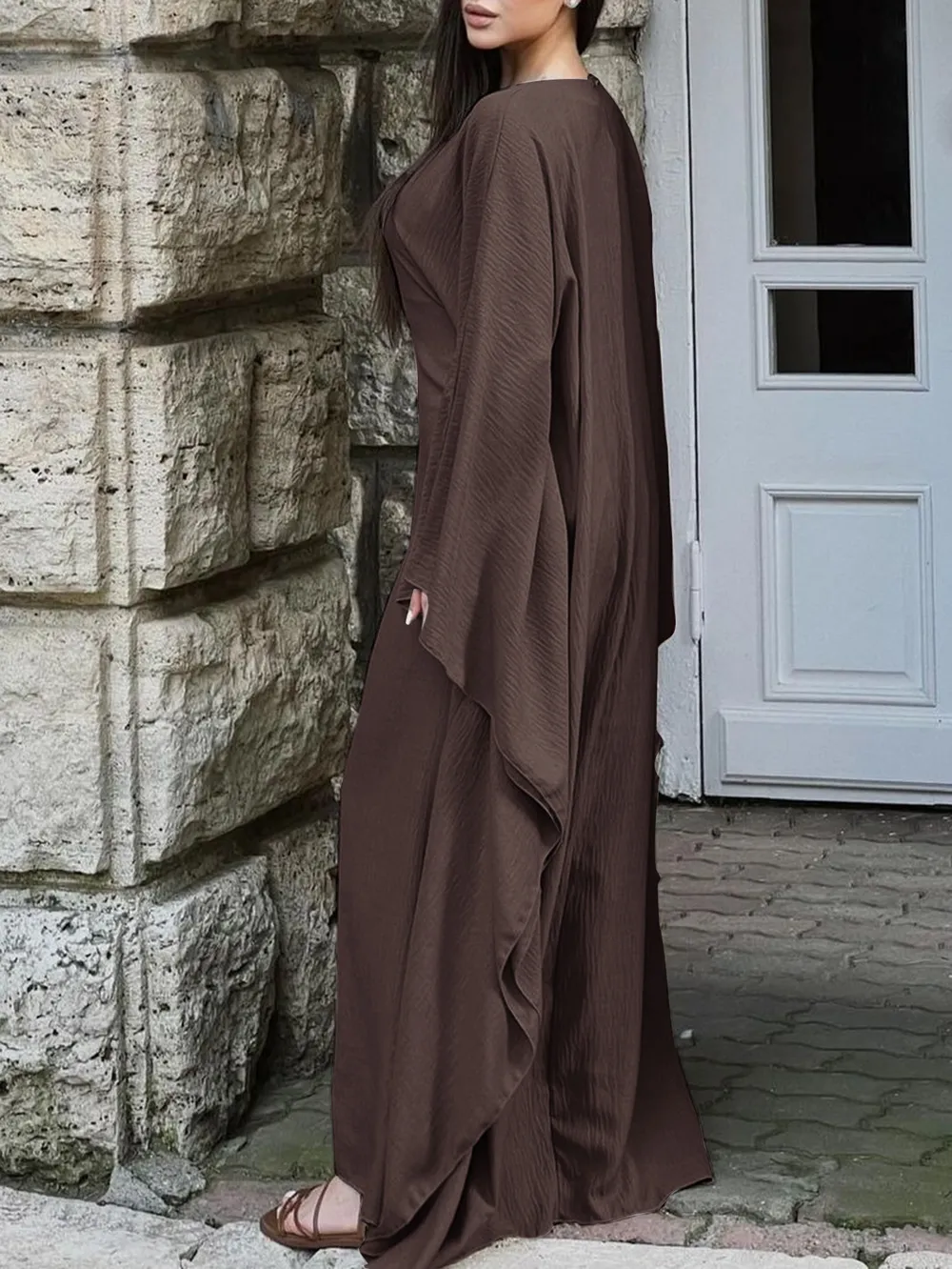 Round Neck Maxi Dress with Flowing Cape Sleeves, image 19