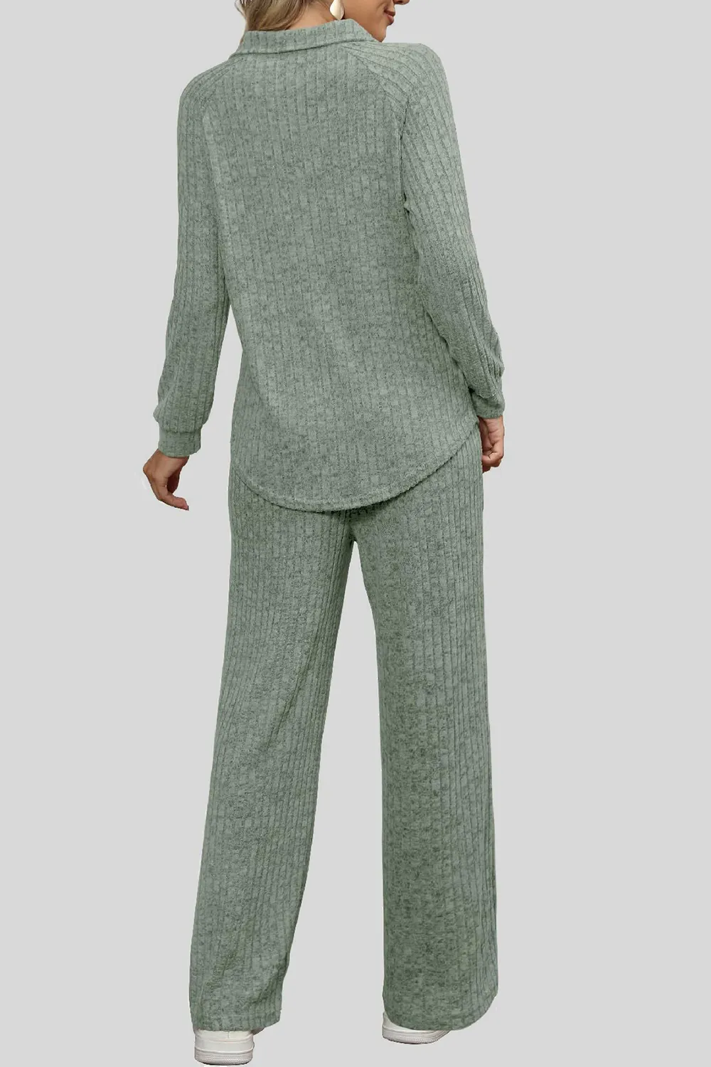Ribbed Long Sleeve Top and Pocketed Pants Set, image 19