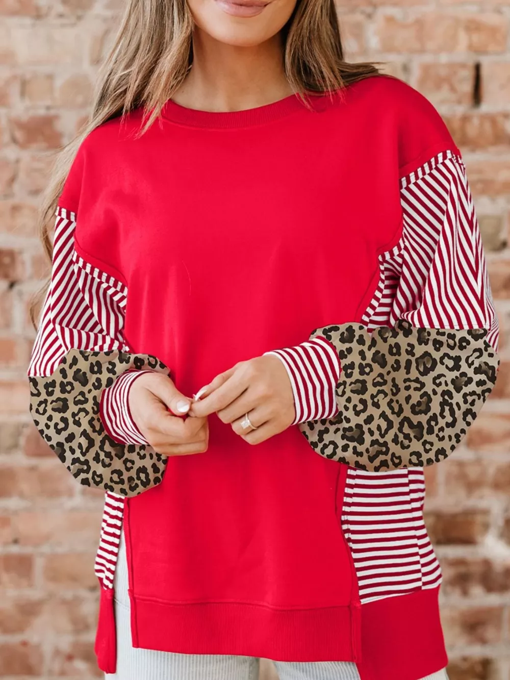 Striped Patchwork Sleeve Colorblock Sweatshirt, image 5