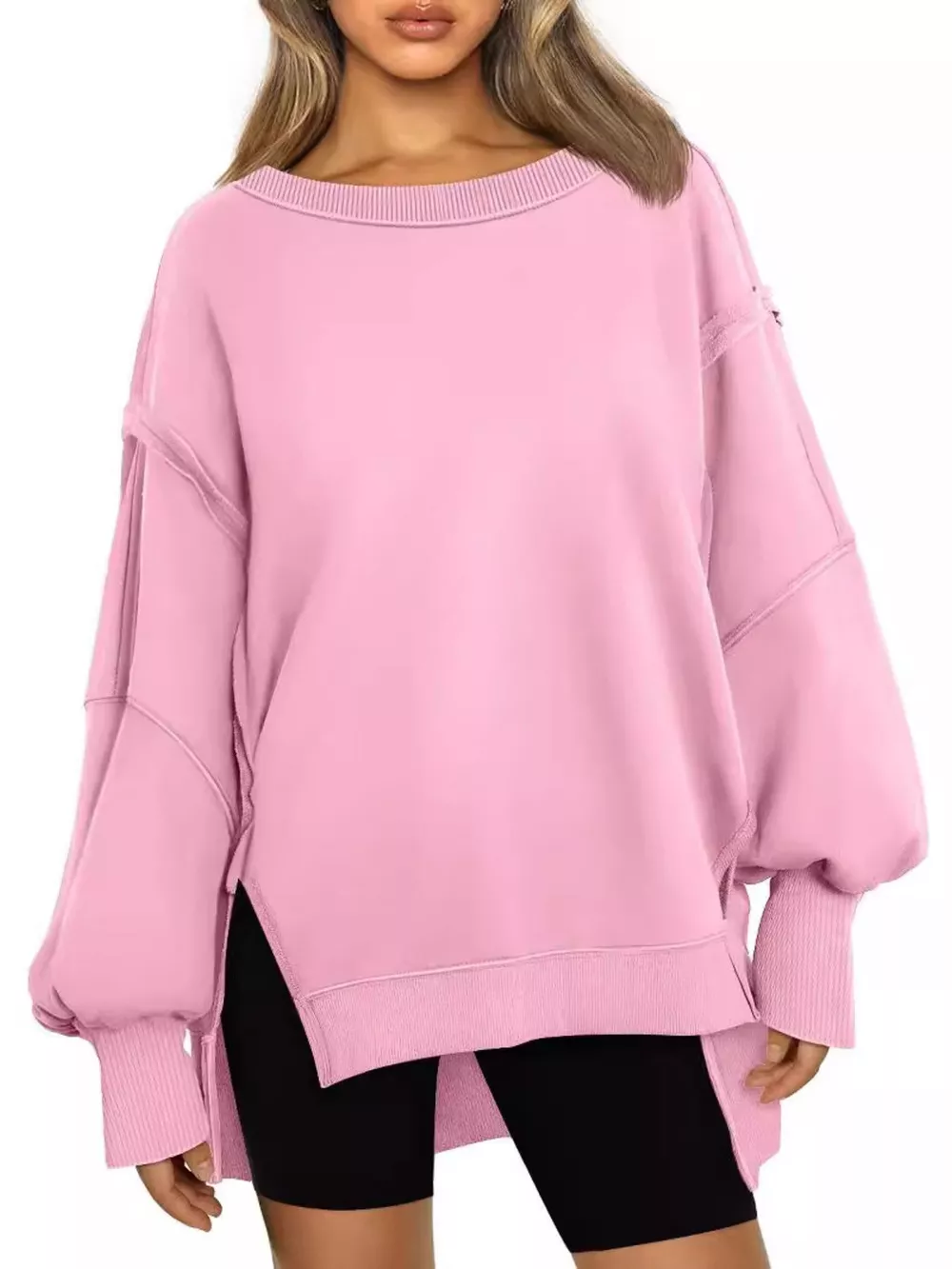 Side Slit Long Sleeve Oversized Sweatshirt, image 10