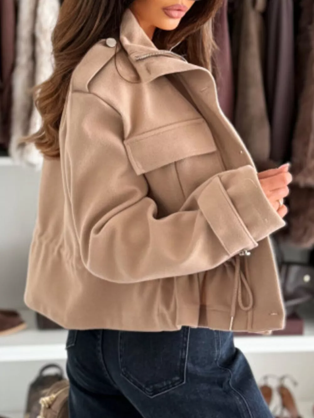 Drawstring Button-Up Casual Jacket, image 4