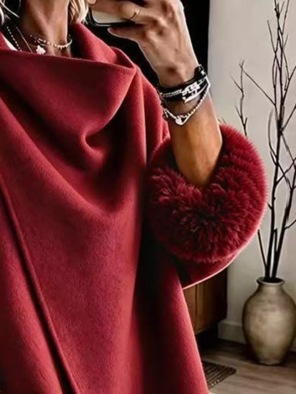 Full Size Elegant Asymmetric Faux Fur Cuff Outerwear Plus Size, image 18