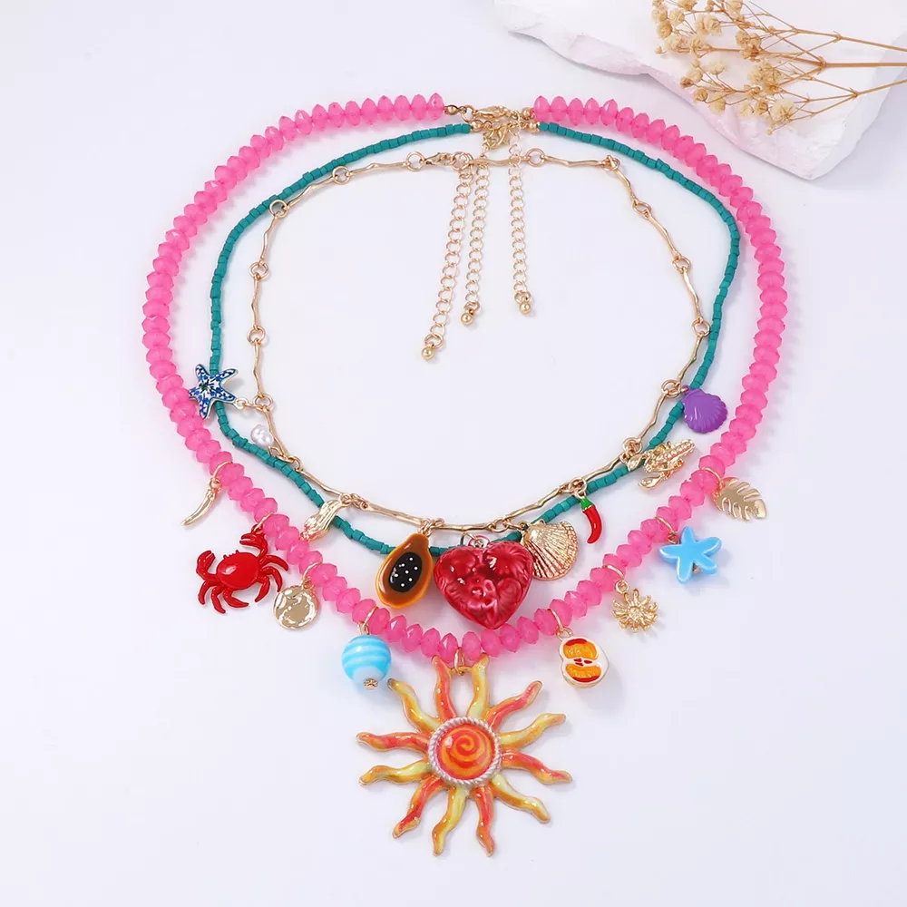 3-Piece Vibrant Summer Beach Charm Necklace