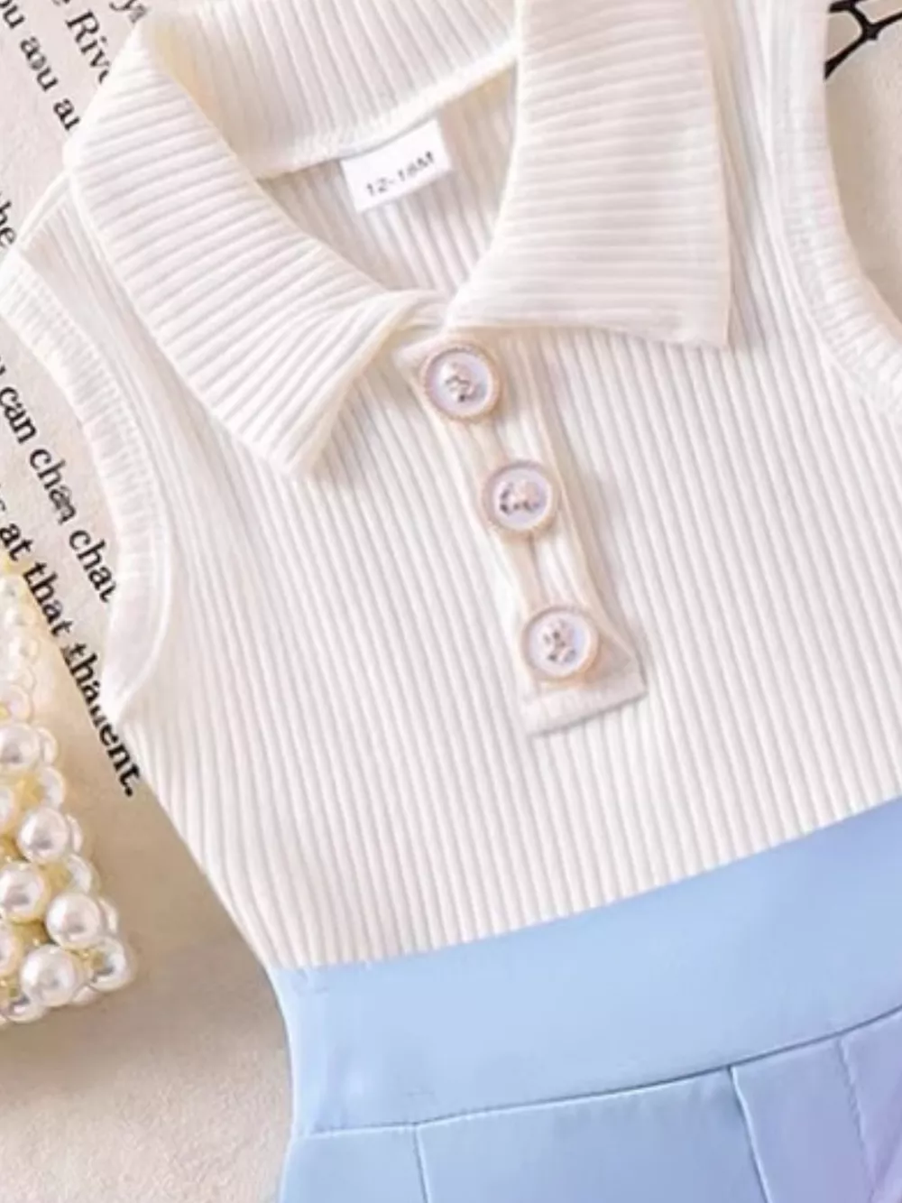 Children's Ribbed Knit Polo Top and Scalloped Pocket Shorts Set, image 7