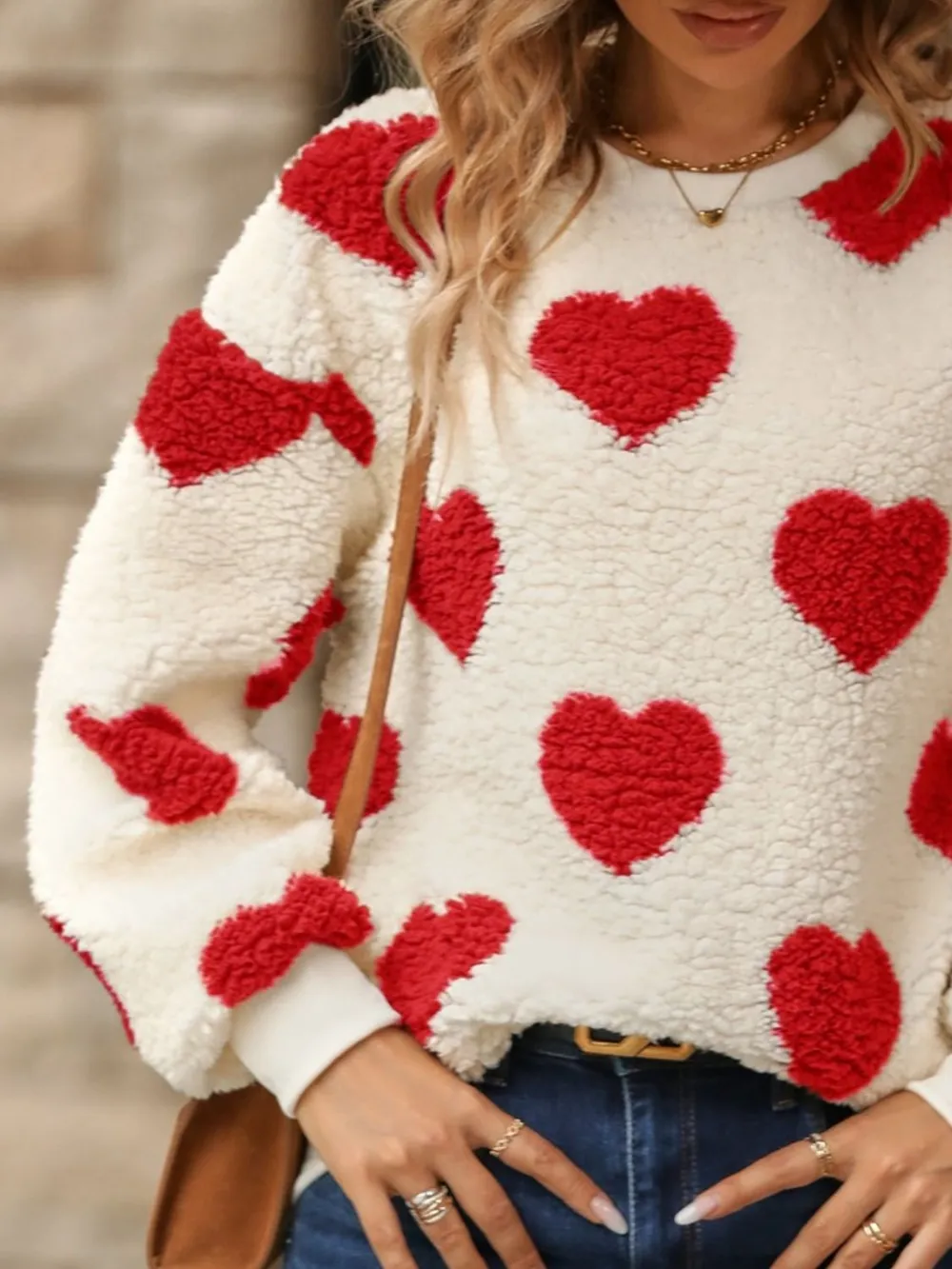Fuzzy Heart Dropped Shoulder Sweatshirt, image 8