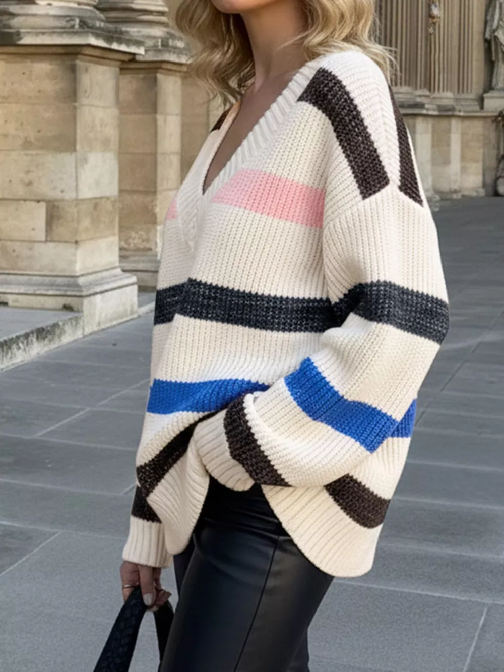 Striped V-Neck Oversized Sweater, image 5