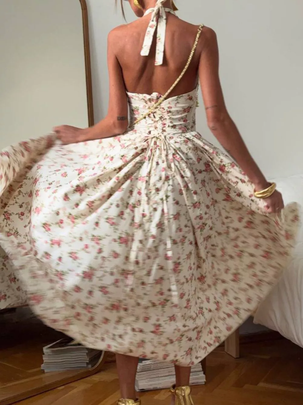 Floral Print Halter Neck Midi Dress, image 3