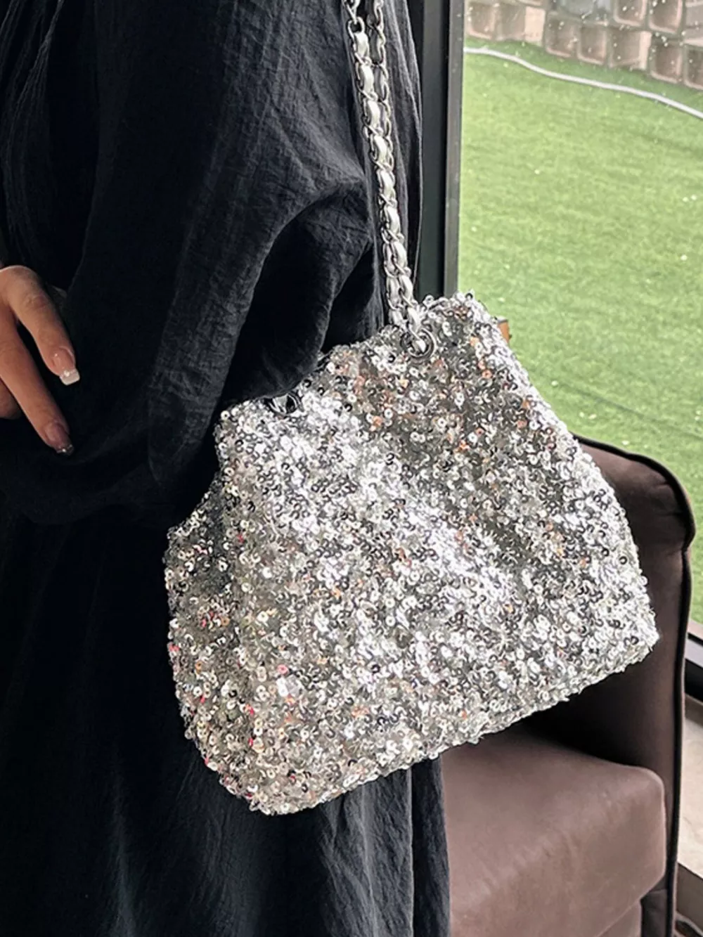 Sequin Bucket Shoulder Bag, image 5