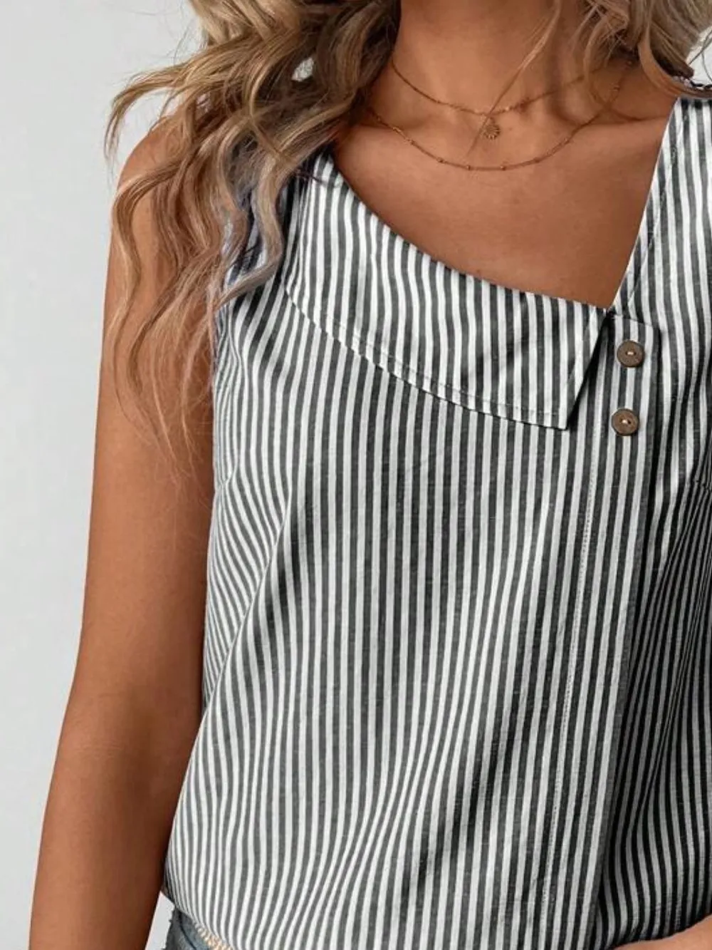 Decorative Button Asymmetrical Striped Tank, image 15