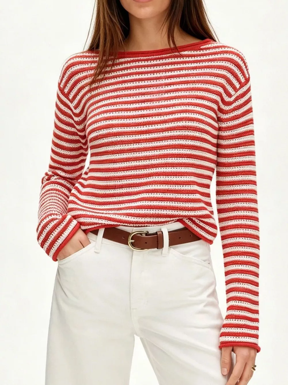 Striped Boat Neck Knit Sweater, image 5