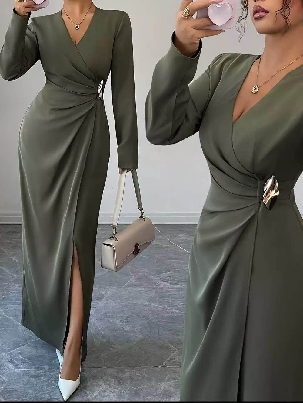 Slit Surplice Long Sleeve Maxi Dress, image 4