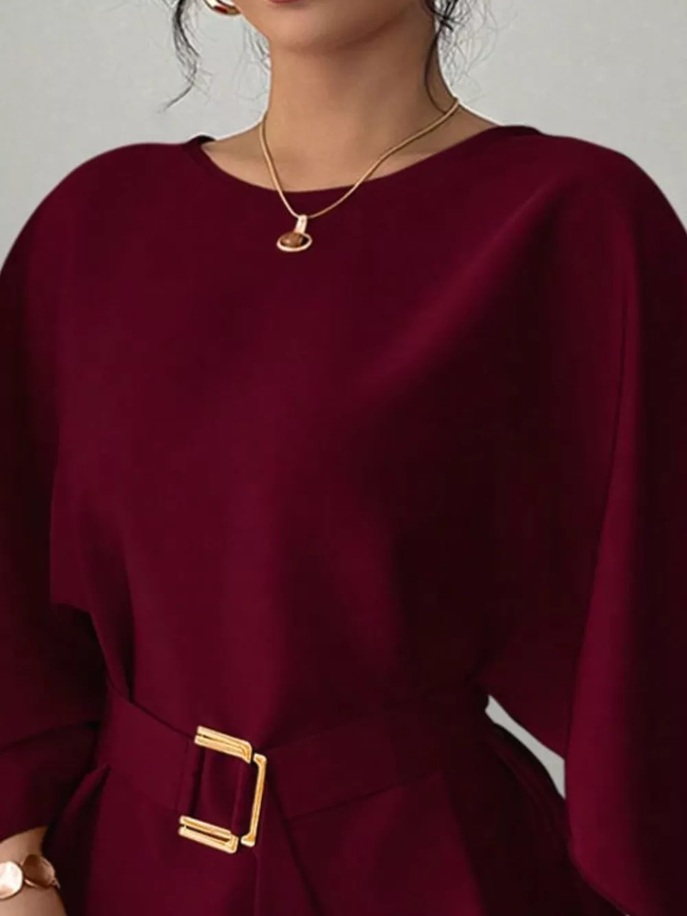 Round Neck Belt Batwing Sleeve Blouse, image 15