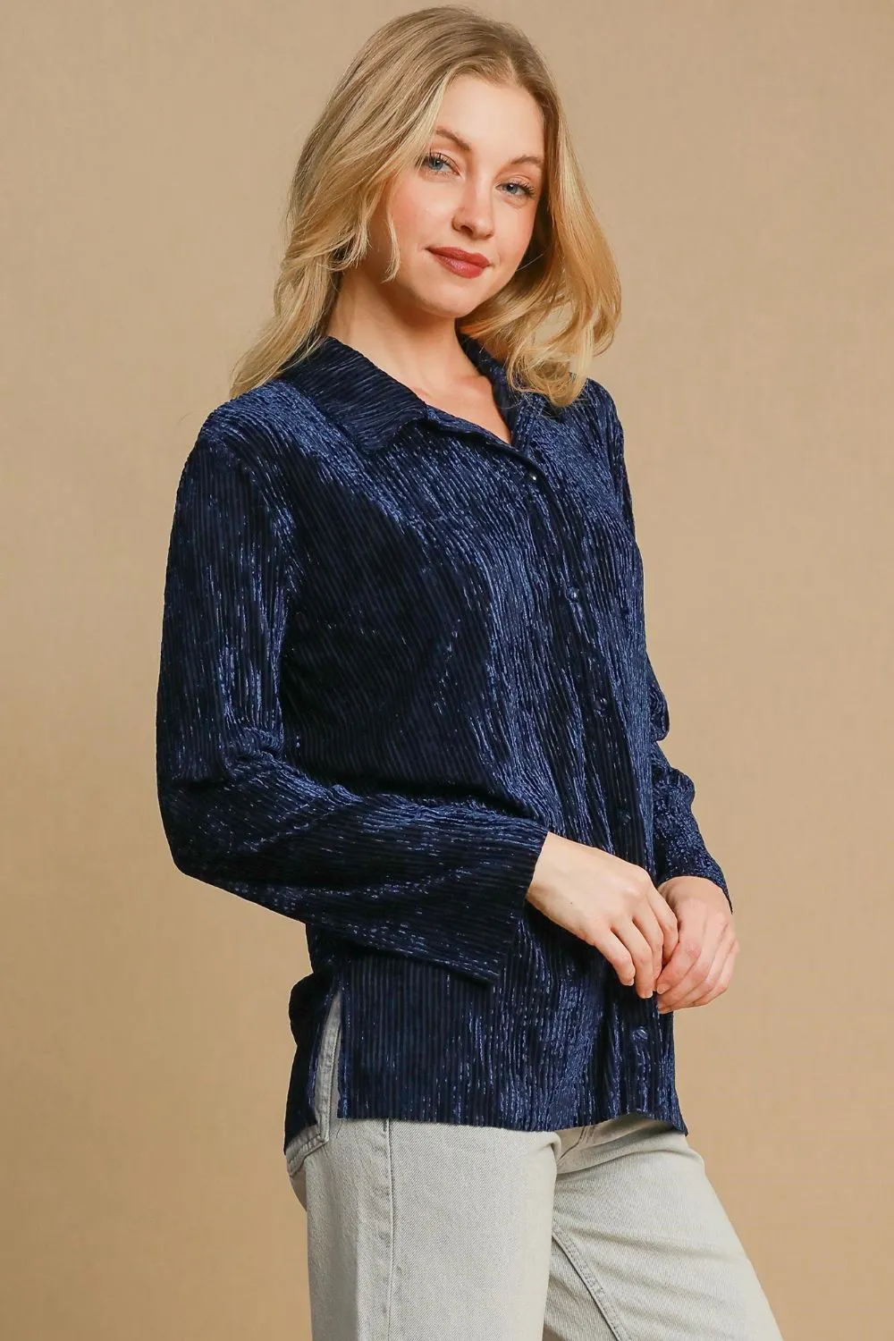 Side Slit Texture Button Up Shirt, image 3