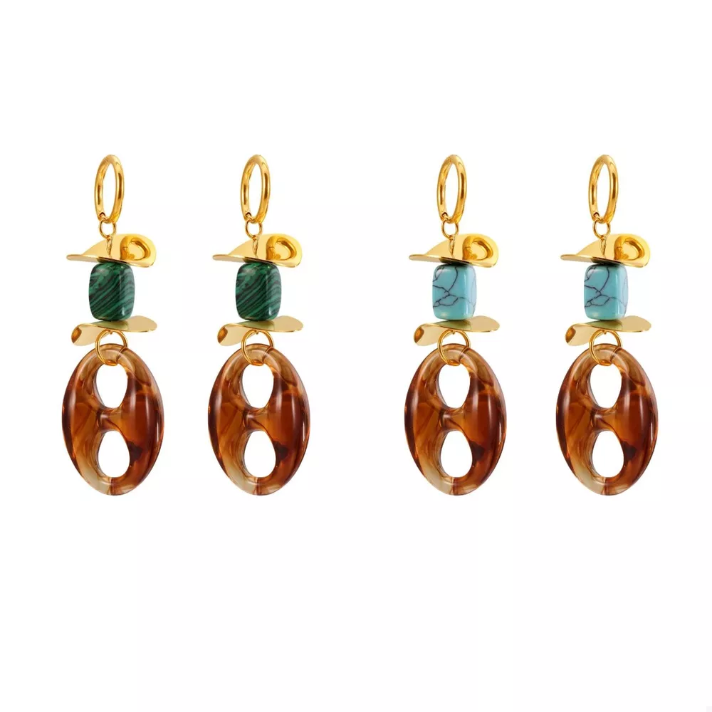 Turquoise Resin Geometric Drop Earrings, image 9