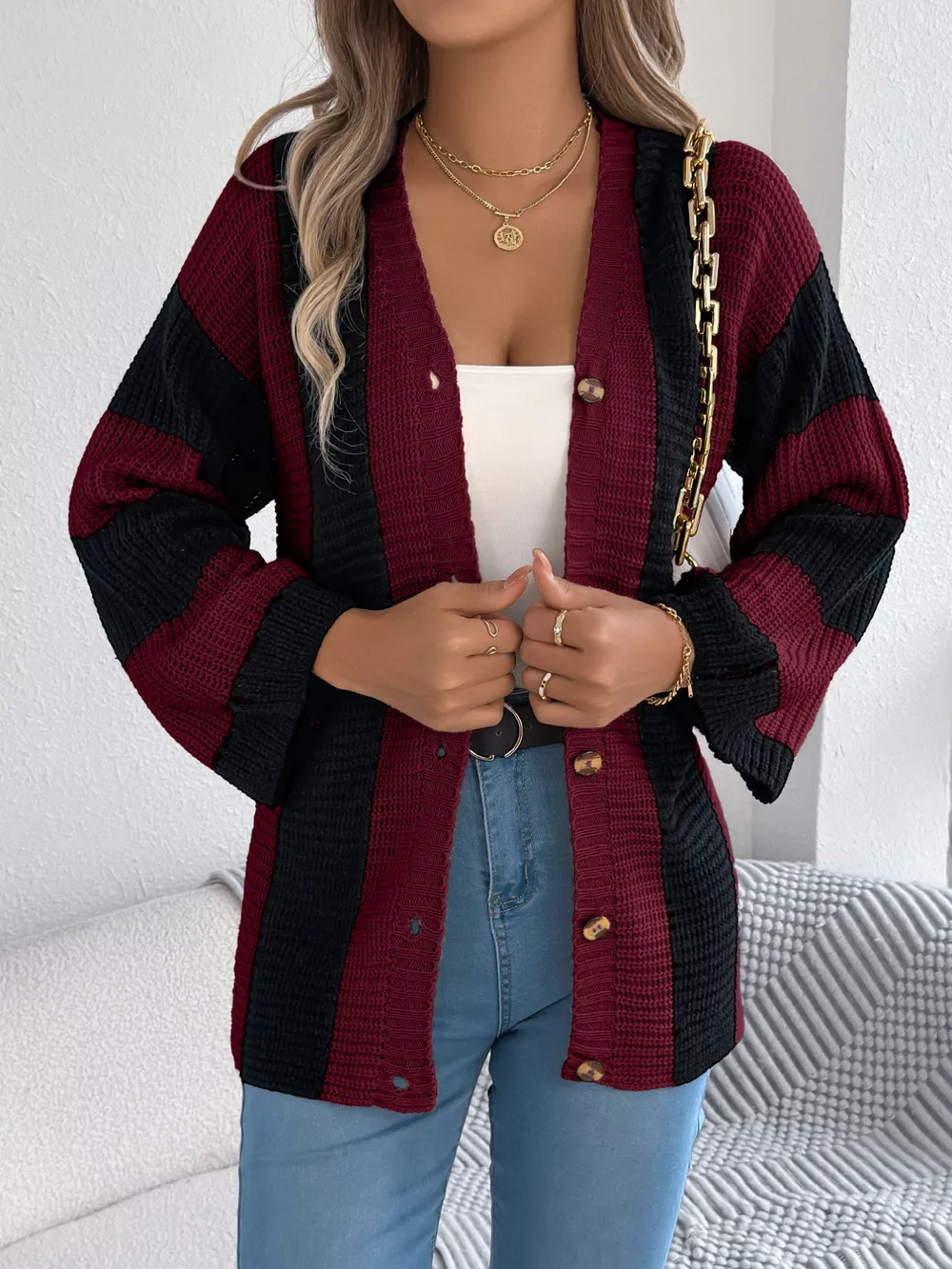 Color Block Button-Up Cardigan, image 18