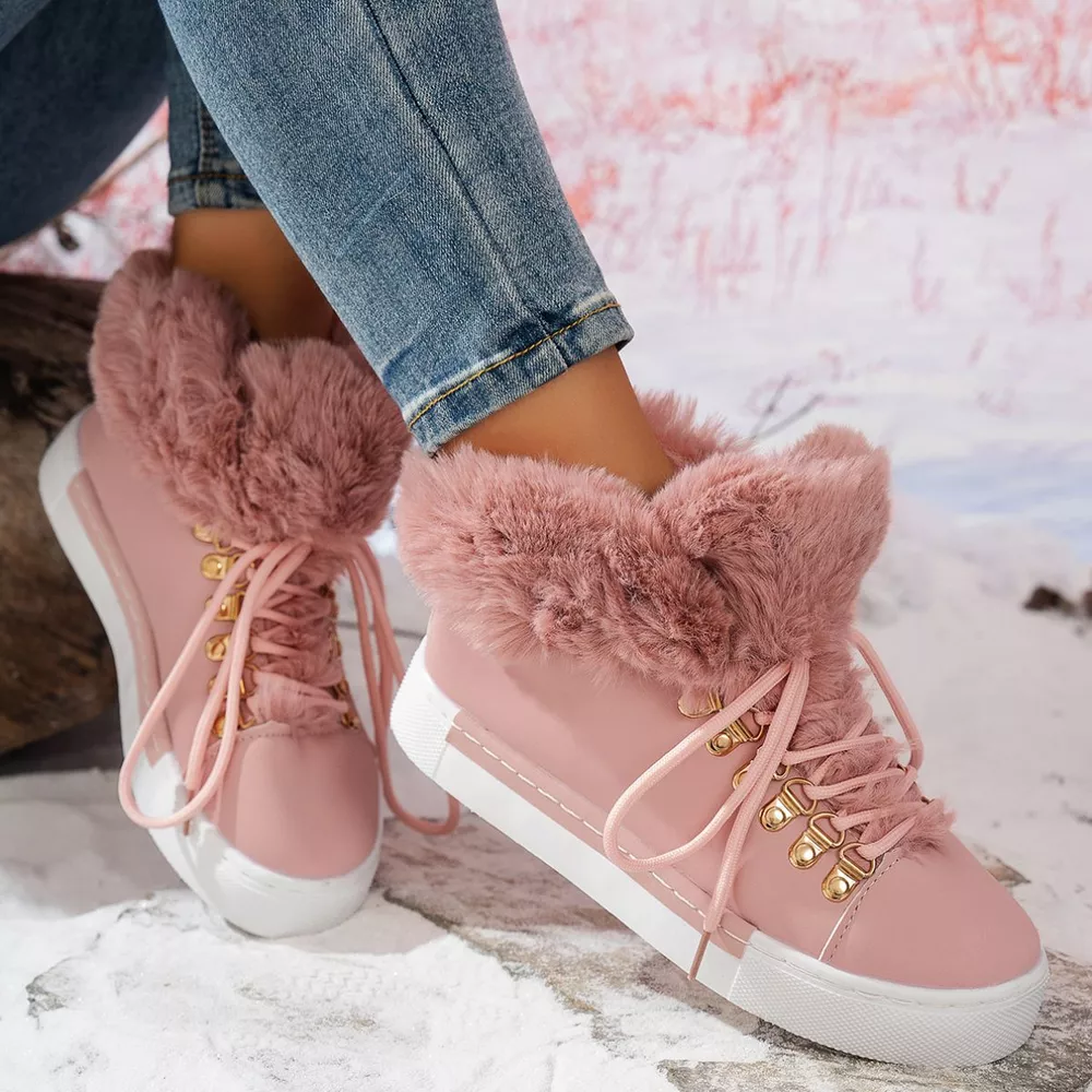Fuzzy Trim Lace-Up Ankle Boots, image 11